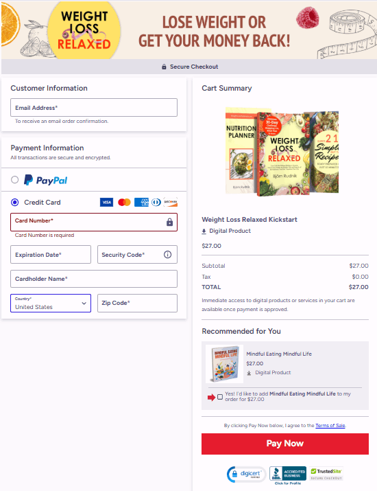 Weight Loss Relaxed Kickstart Checkout Page